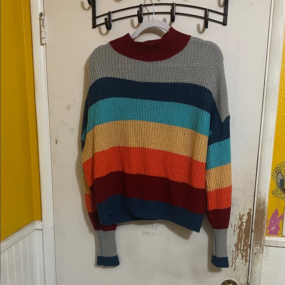 SHEIN Colorful Striped Crew Neck Sweater